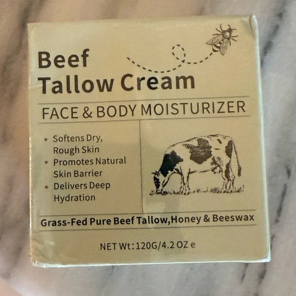 Beef Tallow Cream Face & Body Moisturizer Grass-Fed Honey Beeswax 4.2 oz NIB
